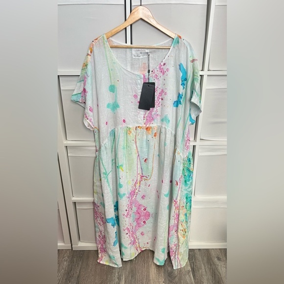 Grizas Flared Colour Splash Linen Midi Dress - Picture 7 of 7